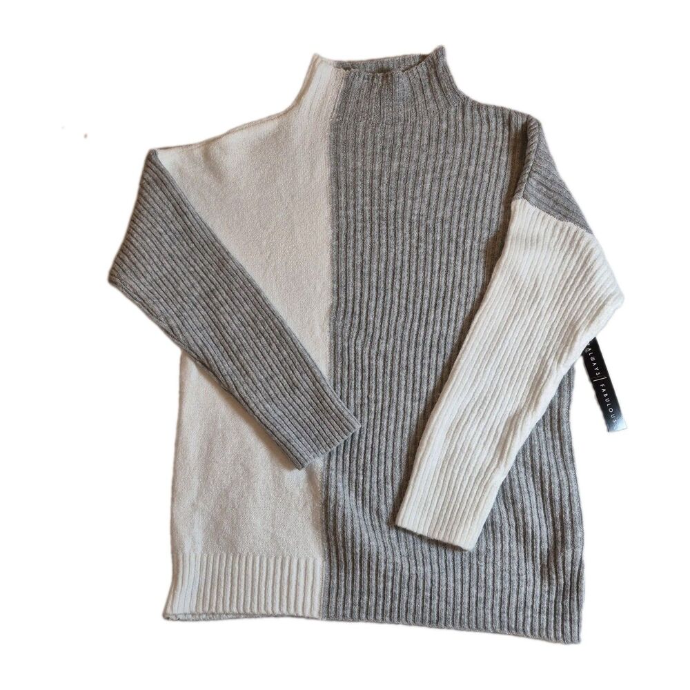 Absolutely Famous Womens Color-Block Sweater Size 1X Black/White Split Mock Neck